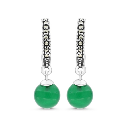 [EAR04MAR00GAGA376] Sterling Silver 925 Earring Embedded With Natural Green Agate And Marcasite Stones