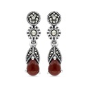 Sterling Silver 925 Earring Embedded With Natural Aqiq And Marcasite Stones