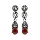 Sterling Silver 925 Earring Embedded With Natural Aqiq And Marcasite Stones