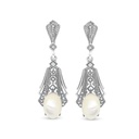 Sterling Silver 925 Earring Embedded With Natural White Shell And Marcasite Stones