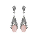 Sterling Silver 925 Earring Embedded With Natural Pink Shell And Marcasite Stones