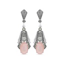 Sterling Silver 925 Earring Embedded With Natural Pink Shell And Marcasite Stones