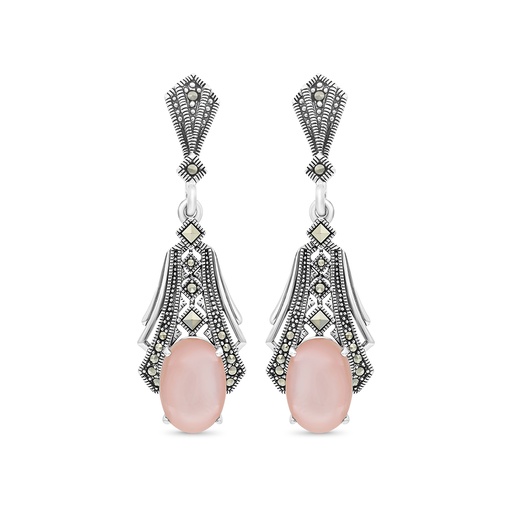 [EAR04MAR00PNKA384] Sterling Silver 925 Earring Embedded With Natural Pink Shell And Marcasite Stones