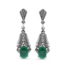 Sterling Silver 925 Earring Embedded With Natural Green Agate And Marcasite Stones