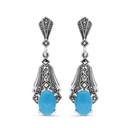 Sterling Silver 925 Earring Embedded With Natural Processed Turquoise And Marcasite Stones