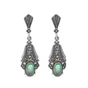 Sterling Silver 925 Earring Embedded With Natural Blue Shell And Marcasite Stones