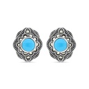 Sterling Silver 925 Earring Embedded With Natural Processed Turquoise And Marcasite Stones