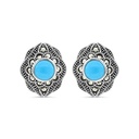 Sterling Silver 925 Earring Embedded With Natural Processed Turquoise And Marcasite Stones