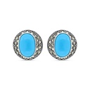Sterling Silver 925 Earring Embedded With Natural Processed Turquoise And Marcasite Stones