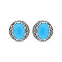 Sterling Silver 925 Earring Embedded With Natural Processed Turquoise And Marcasite Stones