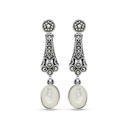Sterling Silver 925 Earring Embedded With Natural White Shell And Marcasite Stones