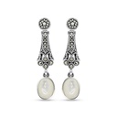 Sterling Silver 925 Earring Embedded With Natural White Shell And Marcasite Stones