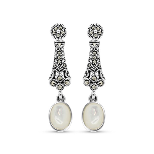 [EAR04MAR00MOPA389] Sterling Silver 925 Earring Embedded With Natural White Shell And Marcasite Stones