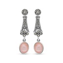 Sterling Silver 925 Earring Embedded With Natural Pink Shell And Marcasite Stones