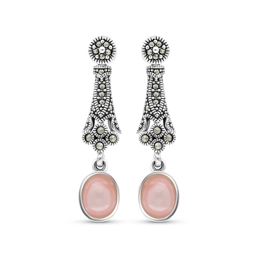 [EAR04MAR00PNKA389] Sterling Silver 925 Earring Embedded With Natural Pink Shell And Marcasite Stones