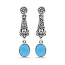 Sterling Silver 925 Earring Embedded With Natural Processed Turquoise And Marcasite Stones