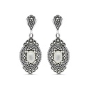 Sterling Silver 925 Earring Embedded With Natural White Shell And Marcasite Stones