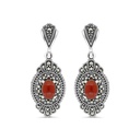 Sterling Silver 925 Earring Embedded With Natural Aqiq And Marcasite Stones