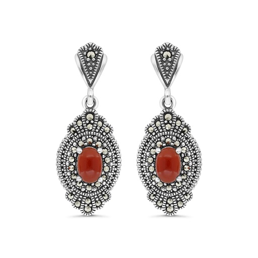 [EAR04MAR00RAGA391] Sterling Silver 925 Earring Embedded With Natural Aqiq And Marcasite Stones