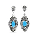 Sterling Silver 925 Earring Embedded With Natural Processed Turquoise And Marcasite Stones