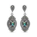 Sterling Silver 925 Earring Embedded With Natural Blue Shell And Marcasite Stones