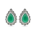 Sterling Silver 925 Earring Embedded With Natural Green Agate And Marcasite Stones