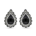 Sterling Silver 925 Earring Embedded With Natural Black Agate And Marcasite Stones