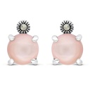 Sterling Silver 925 Earring Embedded With Natural Pink Shell And Marcasite Stones