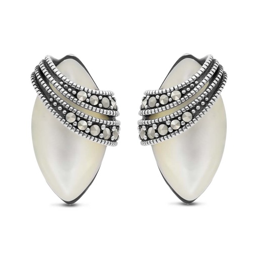 [EAR04MAR00MOPA395] Sterling Silver 925 Earring Embedded With Natural White Shell And Marcasite Stones