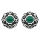 Sterling Silver 925 Earring Embedded With Natural Green Agate And Marcasite Stones