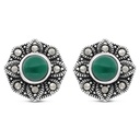 Sterling Silver 925 Earring Embedded With Natural Green Agate And Marcasite Stones