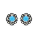 Sterling Silver 925 Earring Embedded With Natural Processed Turquoise And Marcasite Stones