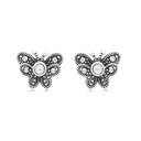 Sterling Silver 925 Earring Embedded With Natural White Shell And Marcasite Stones