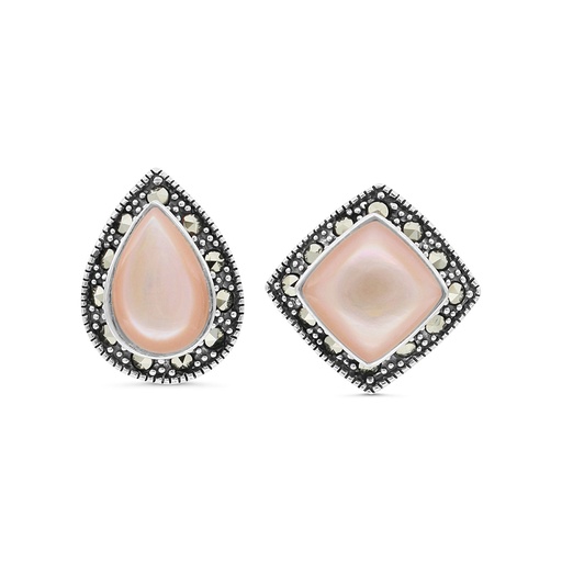 [EAR04MAR00PNKA400] Sterling Silver 925 Earring Embedded With Natural Pink Shell And Marcasite Stones