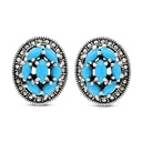Sterling Silver 925 Earring Embedded With Natural Processed Turquoise And Marcasite Stones