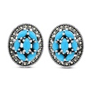 Sterling Silver 925 Earring Embedded With Natural Processed Turquoise And Marcasite Stones