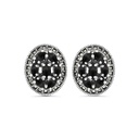 Sterling Silver 925 Earring Embedded With Natural Black Agate And Marcasite Stones