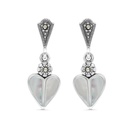 Sterling Silver 925 Earring Embedded With Natural White Shell And Marcasite Stones