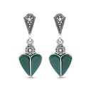 Sterling Silver 925 Earring Embedded With Natural Green Agate And Marcasite Stones