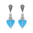 Sterling Silver 925 Earring Embedded With Natural Processed Turquoise And Marcasite Stones