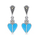 Sterling Silver 925 Earring Embedded With Natural Processed Turquoise And Marcasite Stones