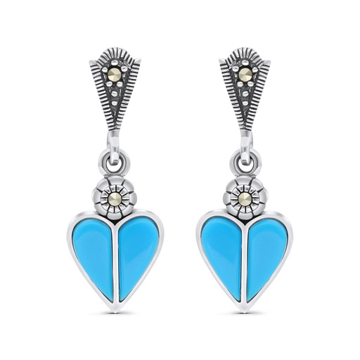 [EAR04MAR00TRQA402] Sterling Silver 925 Earring Embedded With Natural Processed Turquoise And Marcasite Stones
