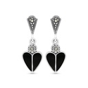 Sterling Silver 925 Earring Embedded With Natural Black Agate And Marcasite Stones