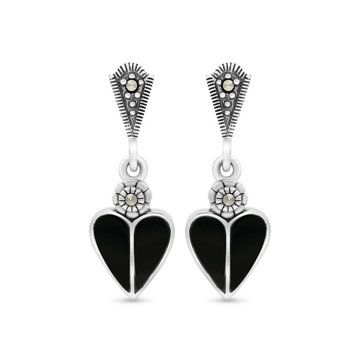 [EAR04MAR00ONXA402] Sterling Silver 925 Earring Embedded With Natural Black Agate And Marcasite Stones