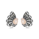 Sterling Silver 925 Earring Embedded With Natural Pink Shell And Marcasite Stones