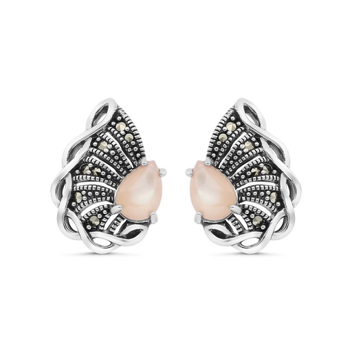 [EAR04MAR00PNKA403] Sterling Silver 925 Earring Embedded With Natural Pink Shell And Marcasite Stones