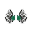 Sterling Silver 925 Earring Embedded With Natural Green Agate And Marcasite Stones
