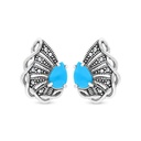 Sterling Silver 925 Earring Embedded With Natural Processed Turquoise And Marcasite Stones