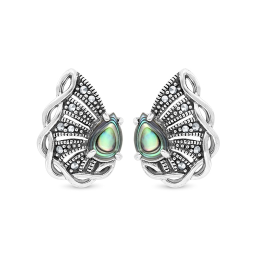 [EAR04MAR00ABAA403] Sterling Silver 925 Earring Embedded With Natural Blue Shell And Marcasite Stones