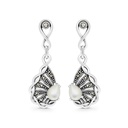 Sterling Silver 925 Earring Embedded With Natural White Shell And Marcasite Stones